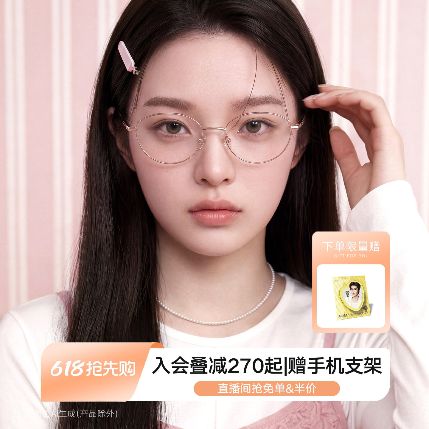 QINA亓那2026年新款素颜书呆子椭圆框金属框近视眼镜女男QJ7356