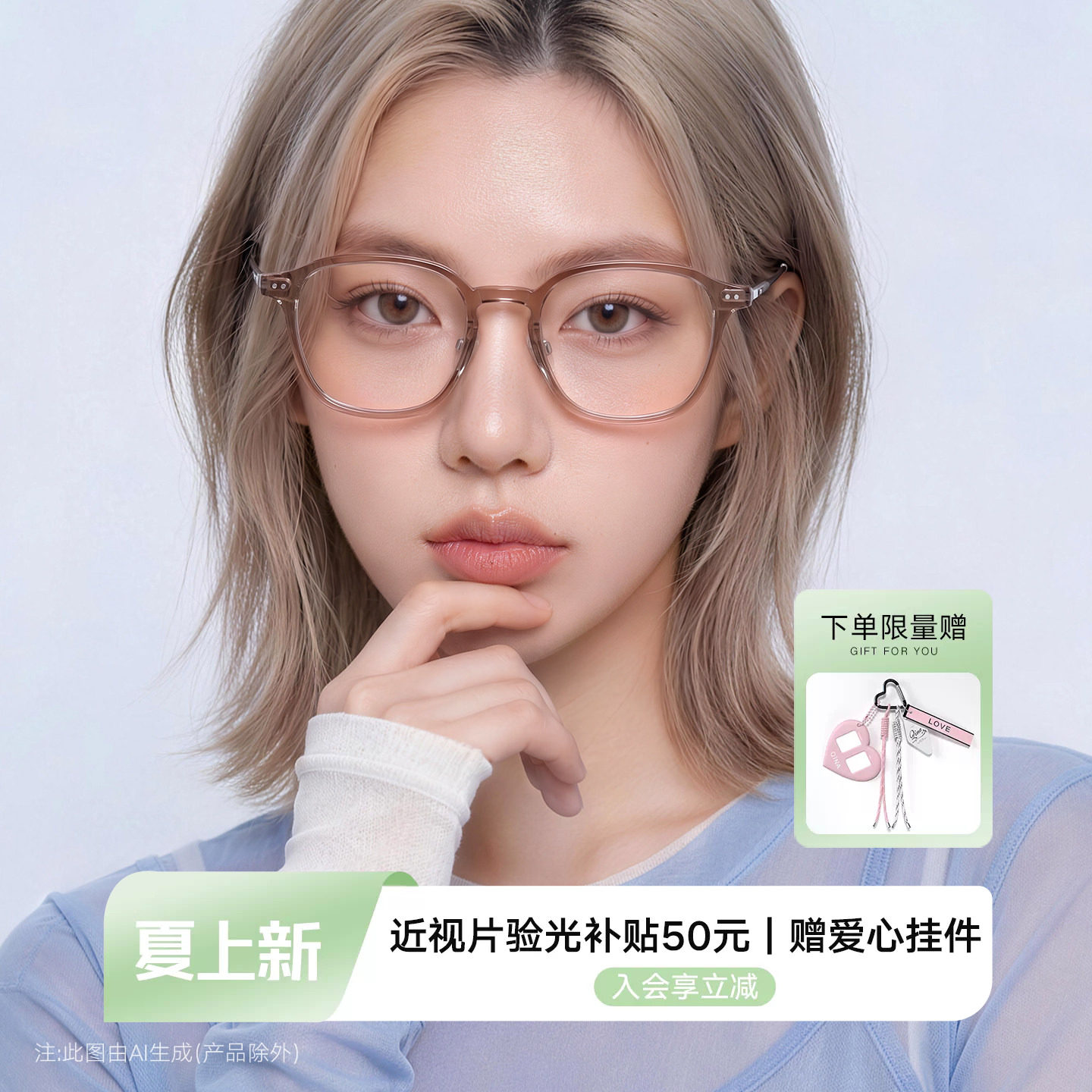 QINA亓那26新品浅茶色眼镜近视女可配防蓝光高级感镜架男QJ5212