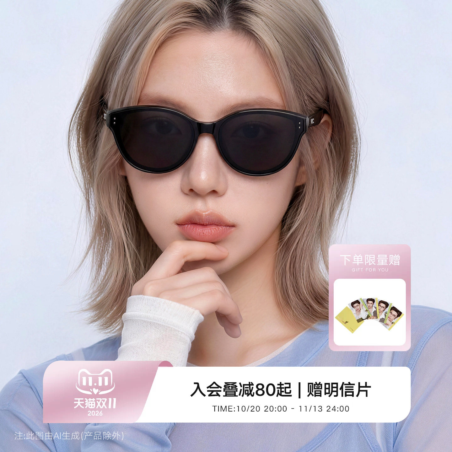 【侯明昊同款】QINA亓那猫眼墨镜女26新款近视太阳镜防晒男QN3025