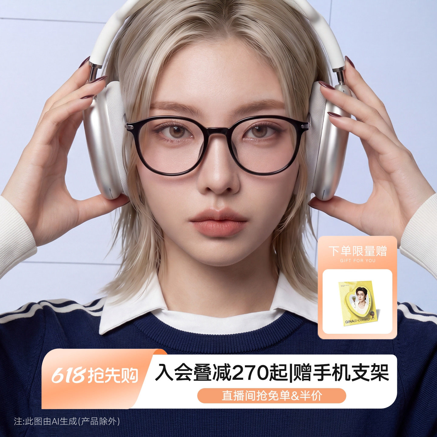 QINA亓那2026新款大框眼镜框近视素颜镜防蓝光眼睛男女款QJ5206