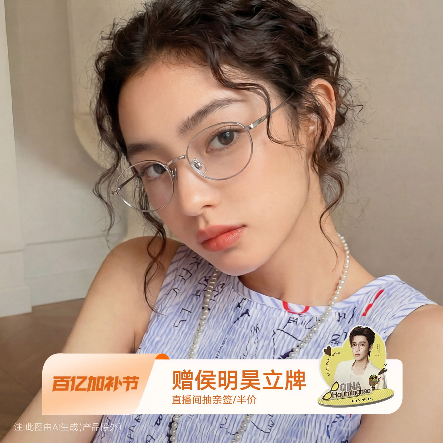 【侯明昊同款】QINA亓那书呆子椭圆框&beta;钛气质近视眼镜男女QA7037