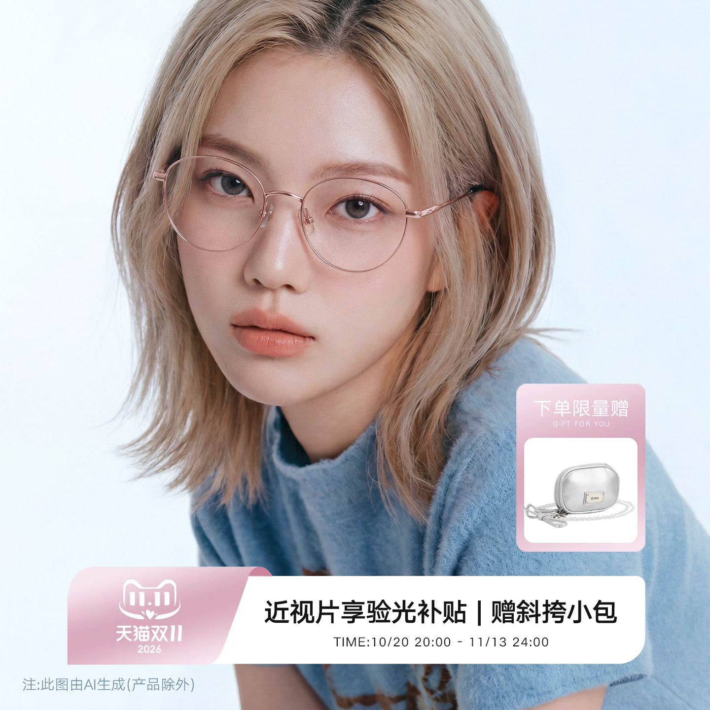 QINA亓那近视眼镜26新品防蓝光男款镜架钛框配度数镜框女QA7032