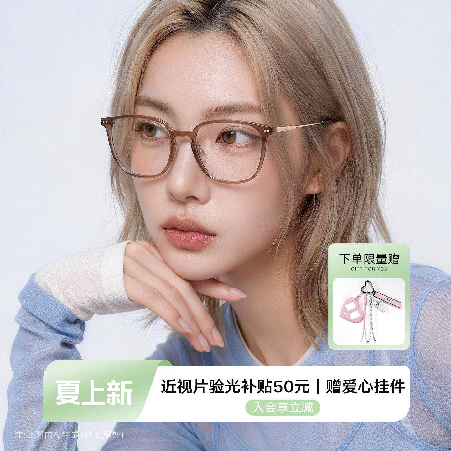 QINA亓那2026新款素颜黑框显白冷茶色近视眼镜女个性镜框男QJ5216
