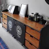 loft铁艺工业风备餐台咖啡茶水柜台入户美式 木板餐边柜复古储物柜