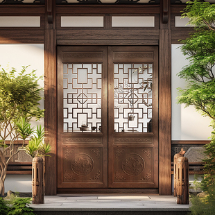 唐律中式彷古门窗实木花格东阳木雕雕刻定制覆古餐饮餐厅茶室木门