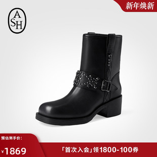 ASH女靴秋冬新款 靴 TEQUILA真皮高跟短靴粗跟套筒靴子时装