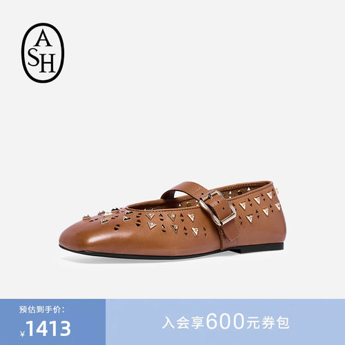 ASH女鞋26夏季新款BROOK BIS镂空玛丽珍皮鞋女方头平底浅口单鞋