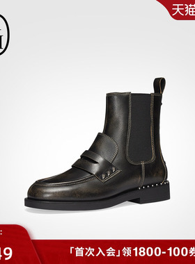 ASH女靴秋冬WINGS STUDS真皮铆钉切尔西靴女粗跟复古短靴