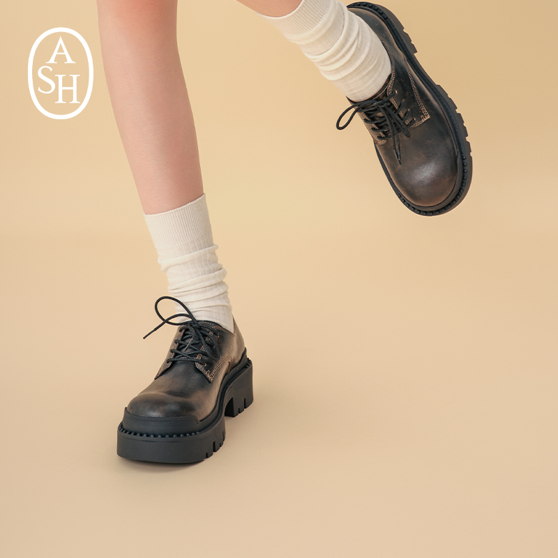 ASH女鞋2025秋季新款NET真皮皮鞋女厚底厚底乐福鞋复古大头鞋单鞋