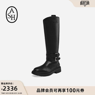 ASH女靴秋冬MARLIN真皮高跟圆头女粗跟高筒靴时装 长靴