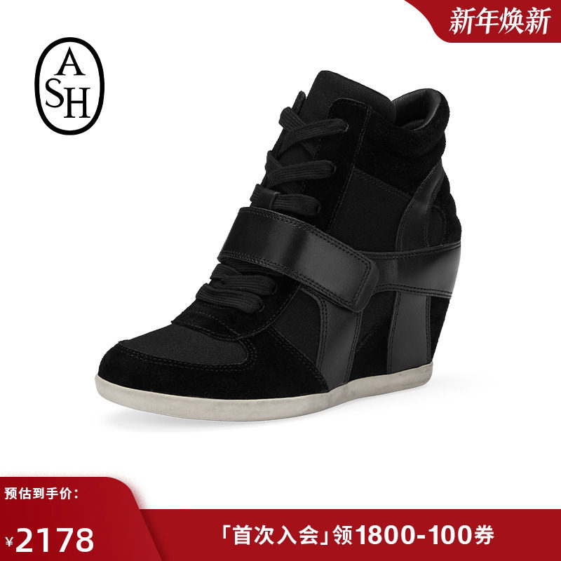 ASH女鞋秋季BOWIE BIS坡跟休闲鞋厚底内增高深口单鞋高帮鞋