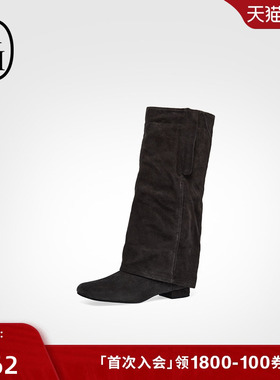 ASH女靴2025秋冬款KIMONO真皮低跟高筒靴女显瘦尖头粗跟时装长靴