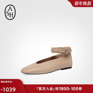 女低跟平底扣带奶奶鞋 BEST羊皮方头浅口单鞋 2025春夏新款 ASH女鞋