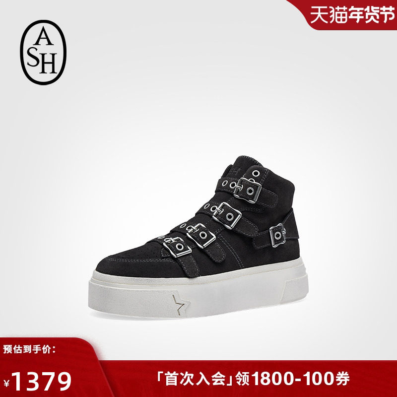 ASH女鞋春夏STARMOON BUCKLE真皮高帮鞋女厚底休闲松糕硫化鞋
