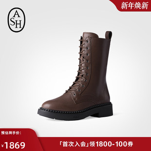 ASH女靴秋冬新款 MARLIN真皮马丁靴女粗跟中筒靴机车靴