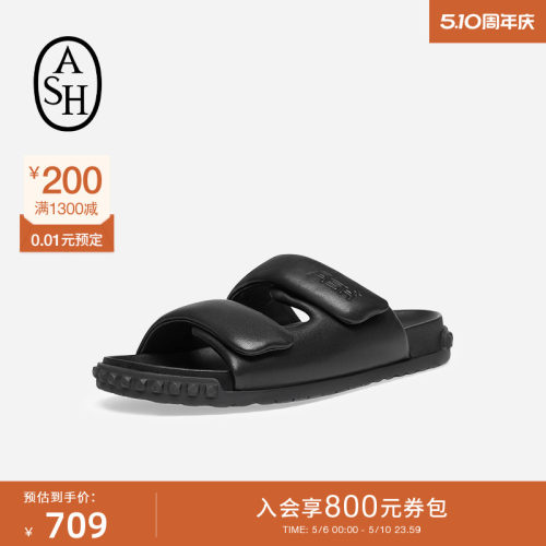 【男女同款】ASH女鞋夏季TWIST真皮休闲拖鞋女露趾平底一字拖