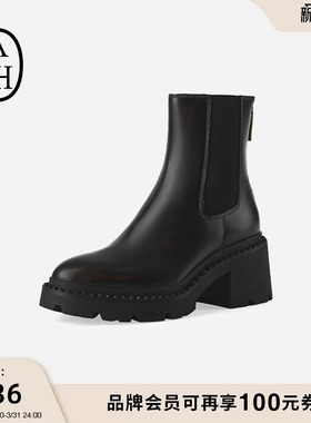 ASH女鞋秋冬NEWTON复古亮面真皮切尔西靴女靴厚底马丁靴