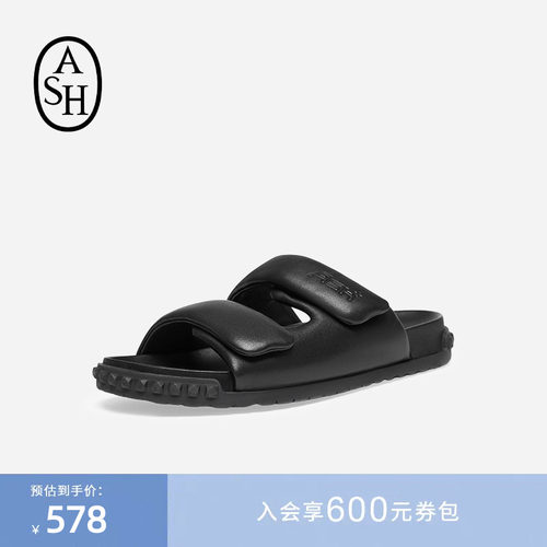 【男女同款】ASH女鞋夏季TWIST真皮休闲拖鞋女露趾平底一字拖