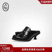 ASH2025夏季 潮 女细跟半拖流苏高跟穆勒鞋 CAROL真皮包头时装 凉拖鞋