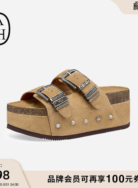 ASH女鞋2026春夏新款MYSTIC真皮露趾厚底增高休闲时装凉鞋