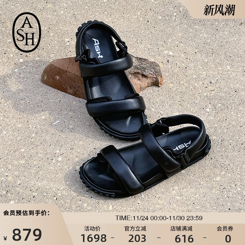 ASH女鞋2025春夏新款TABOO真皮罗马鞋女平底魔术贴百搭露趾凉鞋潮