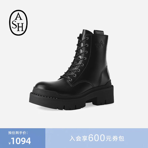 ASH女靴秋冬NOAH真皮厚底增高短靴女纯色侧拉链马丁靴潮