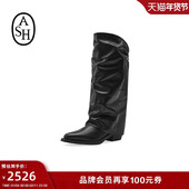 ASH女靴2025秋冬LIAM尖头高筒靴女粗跟套筒长靴时装 堆堆靴