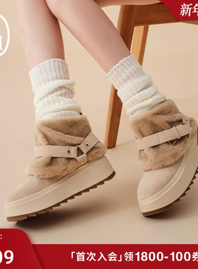 ASH女靴2025秋冬新款MOONRISE毛毛拼接雪地靴女圆头厚底增高短靴