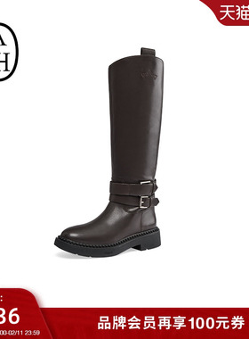 ASH女靴2025秋冬MARLIN真皮高跟圆头女粗跟高筒靴时装长靴