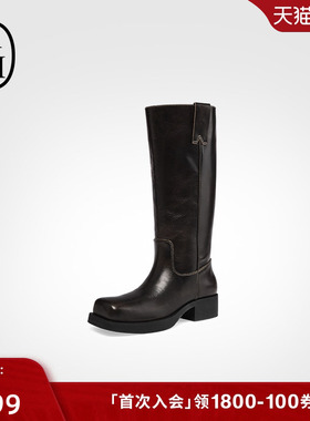 ASH女靴2025秋冬YORK真皮中跟高筒靴女粗跟方头套筒长靴时装靴