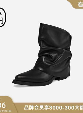 ASH女鞋2025秋冬LOREN真皮尖头高跟堆堆裤靴女靴西部靴子