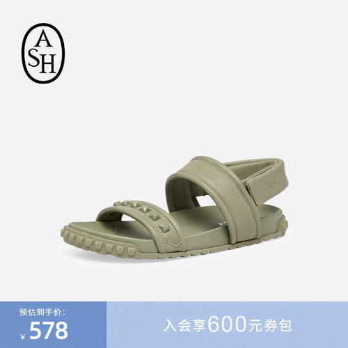 ASH女鞋夏季TIXTY真皮魔术贴休闲凉鞋女平底百搭简约罗马鞋潮