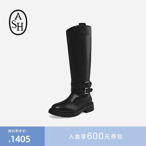 ASH女靴秋冬MARLIN真皮高跟圆头女粗跟高筒靴时装长靴