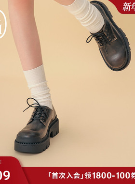 ASH女鞋2025秋季新款NET真皮布洛克皮鞋女厚底乐福大头德比单鞋