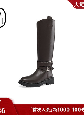 ASH女靴2025秋冬MARLIN真皮高跟圆头女粗跟高筒靴时装长靴