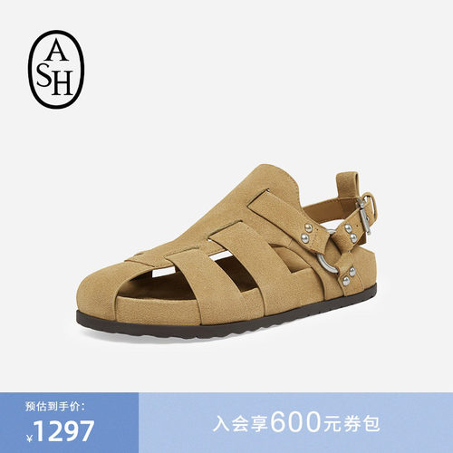 ASH女鞋夏季TRENDY真皮厚底纯色一字扣包头罗马凉鞋