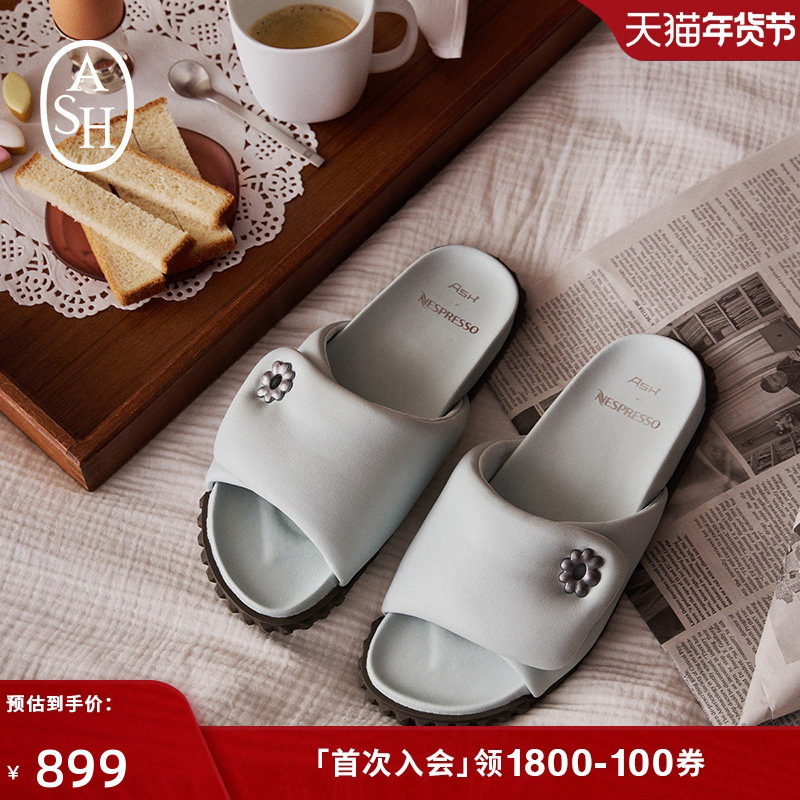 【ASH X NESPRESSO联名款】2025夏TERRA羊皮时装拖鞋女平底一字拖,女鞋,一字拖,淘宝优惠券,粉丝福利购,淘宝优惠卷
