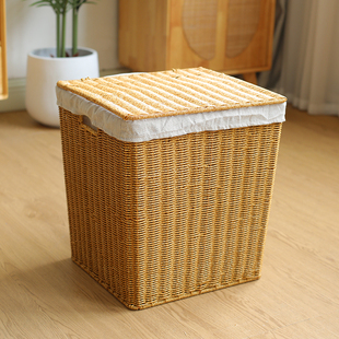 脏衣服收纳筐仿藤编脏衣篓特大号家用脏衣筐带盖火锅店衣服收纳筐