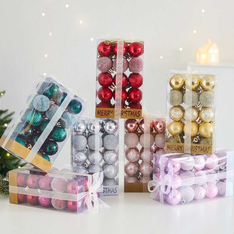 新款圣诞节装饰球多色吊球彩球亮光球电镀球挂球圣诞树挂件装饰品