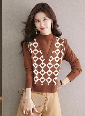 25秋冬女新款针织内搭叠穿撞色V领羊毛混纺毛衣HT40316