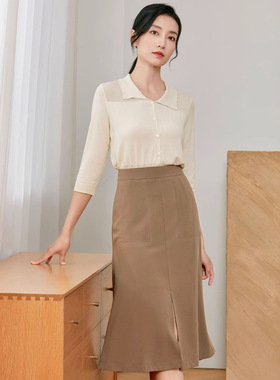 商城同款品牌秋冬高腰显瘦包臀半身裙开叉中长鱼尾裙HT30501