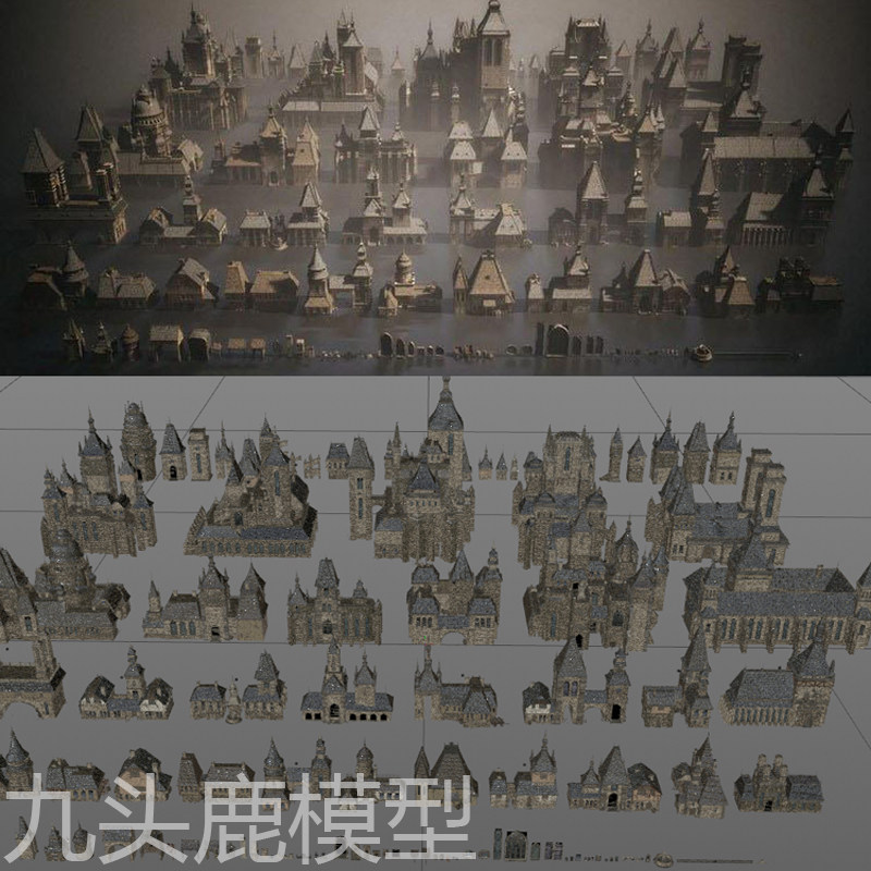maya 3Dmax c4d blender三维复古游戏动画城堡建筑房子模型素材