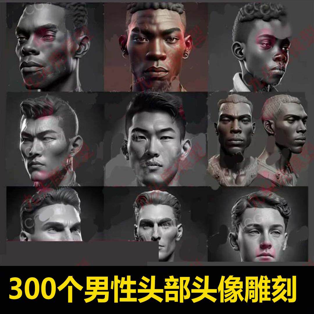 zbrush男性头部头像雕刻参考图立体头像欧洲非洲人艺术照头雕参考