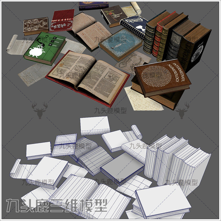 maya 3Dmax c4d blend ue4三维游戏动画古代书籍道具模型素材