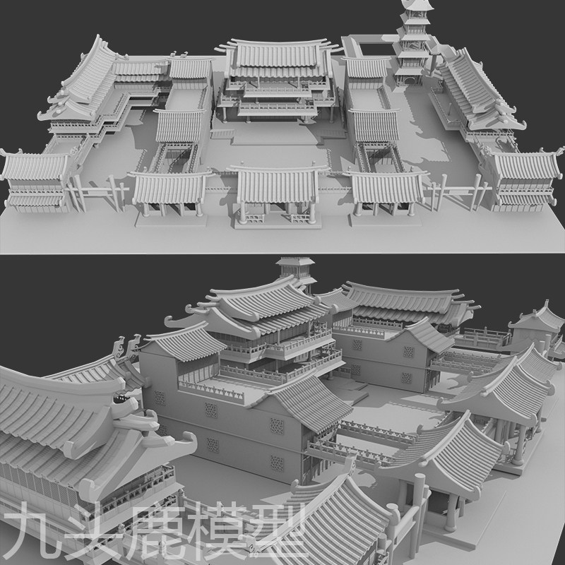 maya/3Dmax/c4d/blender三维古代动画场景建筑房子庭院模型素材