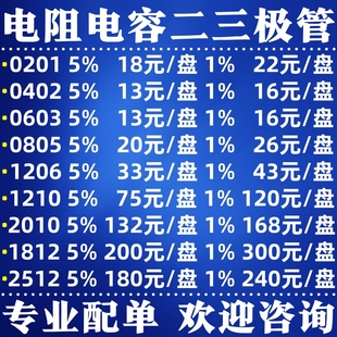贴片电阻电容配单0201 0402 0603 0805 1206 1210 1812 2010 2512