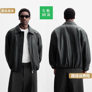 宽松翻领仿皮夹克皮衣拉链外套 男装 3046404 新品 2025春季