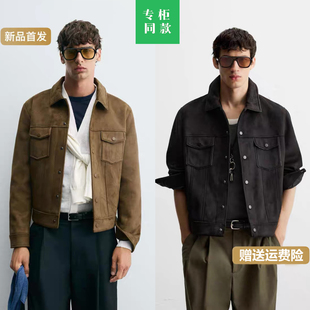 ZA秋季 直筒夹克外套8281288 新品 反绒皮效果修身 704 男短款 柜699