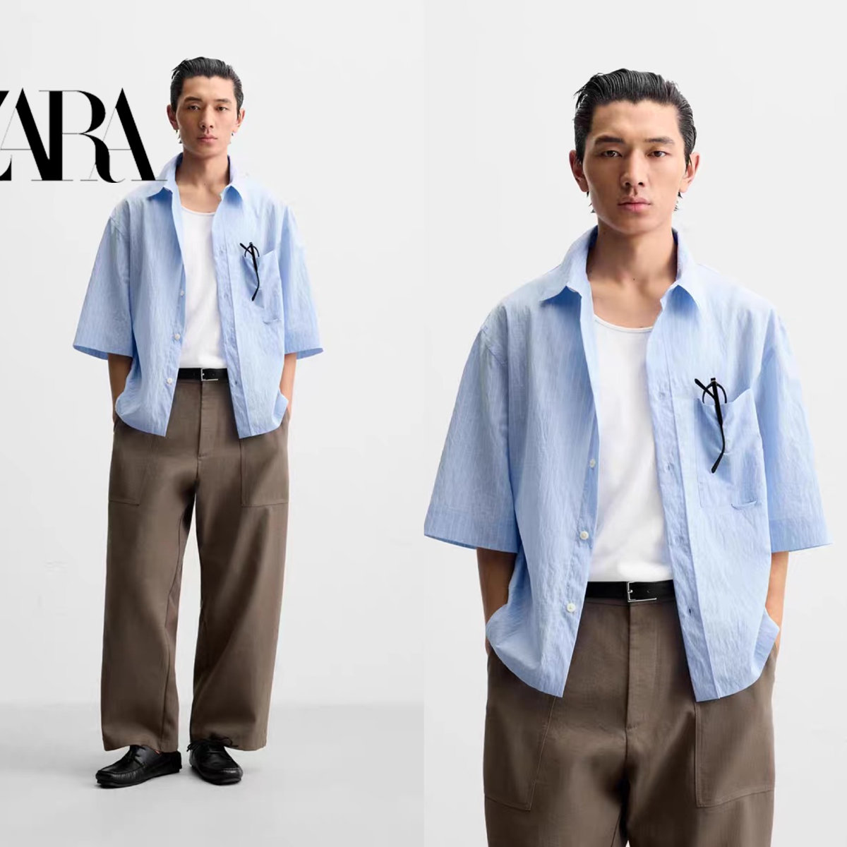 柜399！2025夏季新品 男装 轻薄宽松条纹翻领短袖衬衫 4407716
