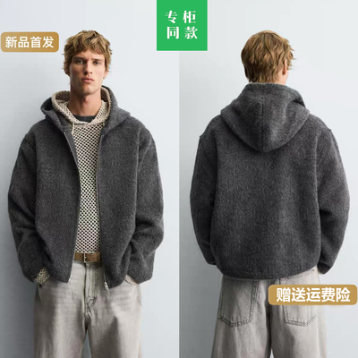 柜429！ZA秋季新品男装宽松连帽质感拉链衬衫夹克外套3411700 802